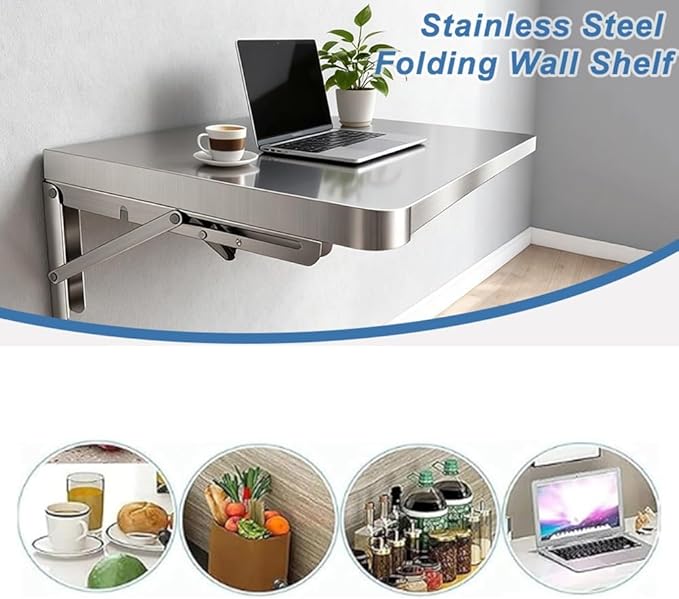 Concession Folding Shelf 24 36 48 Wall Mount Table Stainless Steel Floating Food Shelf Drop Down Shelving for Food Truck/Trailer/Prep(60x40cm/24x16in)