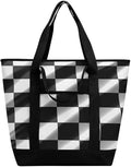 Insulated Shopping BagLarge Reusable Cooler Bags Black White Race Checkered Flag Printed Foldable Shopping BagTravel Waterproof Shoulder Bag
