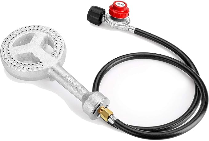 BESTFIRE High Pressure Cast-Iron Propane Burner HeadRound Burner Head with 20 PSIG Adjustable High Pressure Propane Regulator with Hose and Brass Fitting for Propane Burner Head for Cooking Outdoor