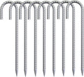 12 Pack 16 Ground Rebar Stakes Heavy Duty J Hook Ground Anchors Curved Steel Plant Support Garden Stake Anti Rust Galvanized Ground Stakes
