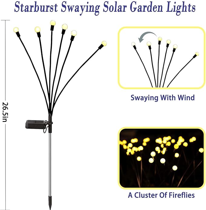 Solar Garden Lights Outdoor 10 Pack 60 LED Solar Firefly Lights Swaying Waterproof Garden Decor for Yard Patio Pathway Lawn Gardening Gifts