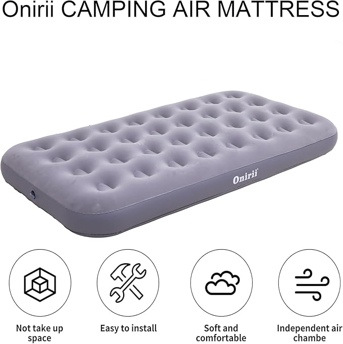 Twin Size Single Camping Air Mattress Bed with Air PumpInflatable Air MattressThickened Portable Blow Up BedTravel Sleeping Pad for Truck Tent Camping/Home/Hiking(Grey)