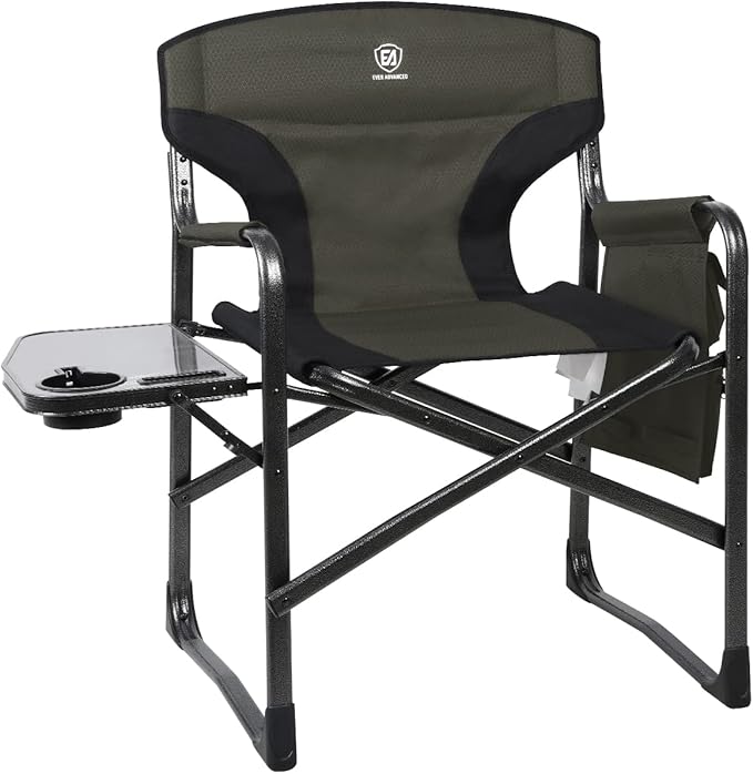 EVER ADVANCED Aluminum Lightweight Folding Director Chair 350lbs Heavy Duty Camping Chair with Side Table &amp Storage 19 Joint-Friendly Height Easy to Stand Portable Makeup Artist &amp Vendor C