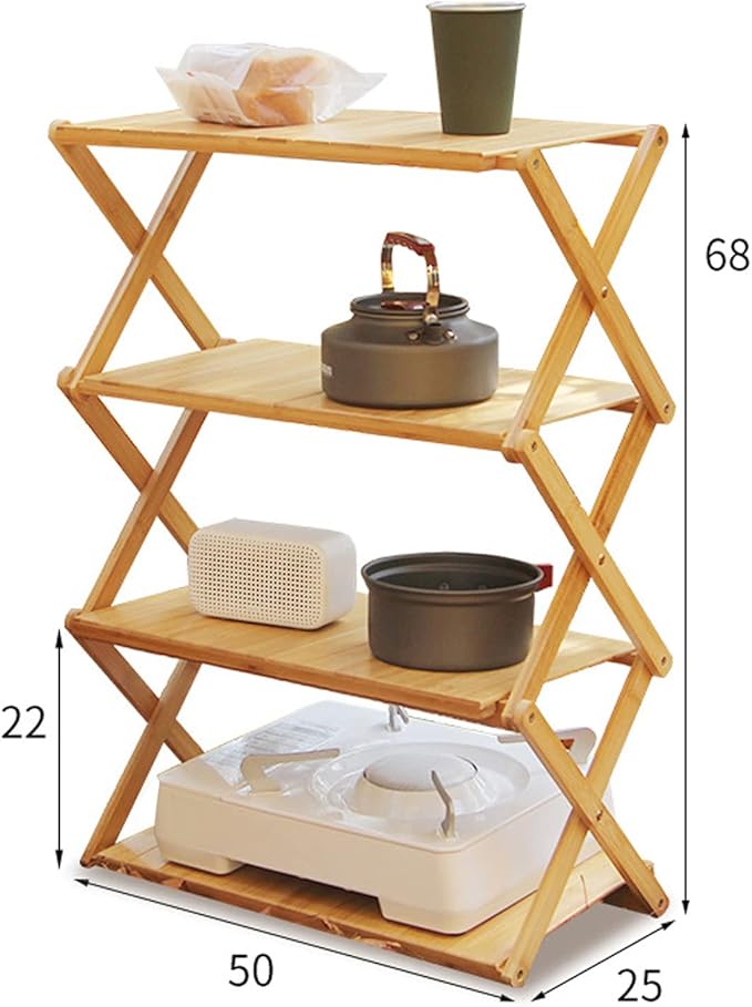 Wood Rack Portable Strong Bearing Capacity Folding Wooden Shelf for Outdoor Picnic 3 Layer Down Into Lightweigh Wood RackFolding Wooden ShelfCamping Portable Folding ShelfFolding (4 Layers)