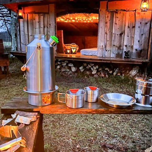 Kelly Kettle Ultimate Base Camp Kit – 54 oz Large Stainless Steel Camp Kettle Lightweight Camping Kettle with Whistle Kelly Kettle Stove for Fishing Hunting Hiking
