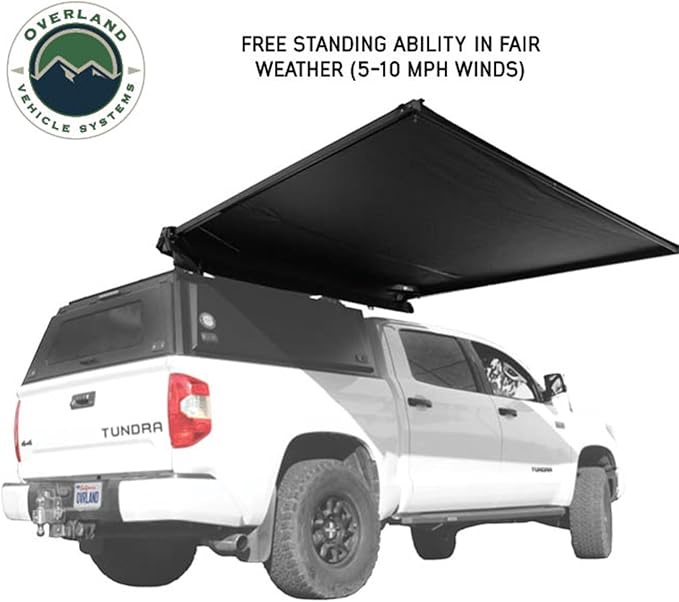 Overland Vehicle Systems 19690011 2.0-6.5’ XD Nomadic Self-Deploying 90 Degree Awning Unversal with Integrated LED Lights and Black Out | 61.6 Sq Ft of Coverage | Travel Cover Included