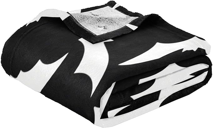 Large Cozy Blanket Halloween Bat Black and White Blankets For Teen Girls 50 x 70 Inch