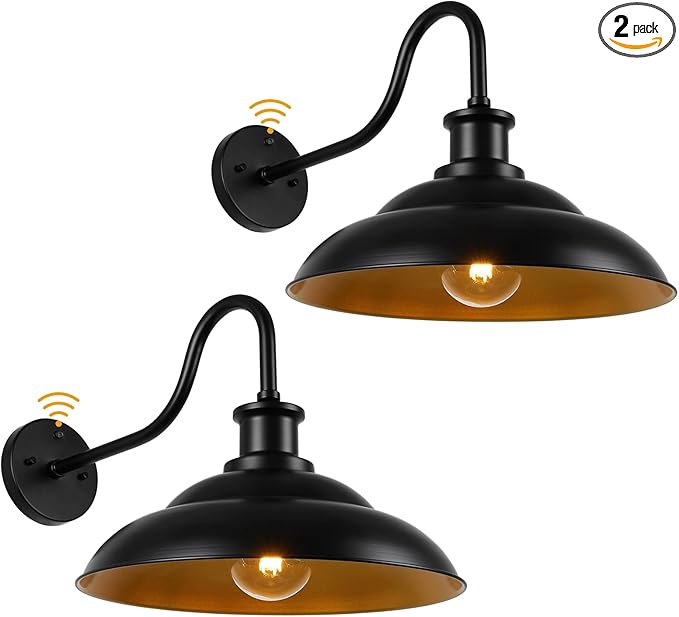 Dusk to Dawn Outdoor Barn Light Fixtures 16 Inch Dome Large Wall Sconce Farmhouse Exterior Wall Mount Light for House Garage Patio Doorway 2 Pack