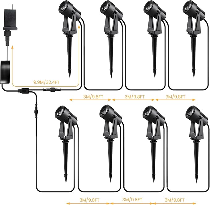 Low Voltage Landscape Lighting8 Pack Outdoor LED Landscape Spotlights with Transformer 27V Garden Lights Pathway Lights IP65 Waterproof 3000K Warm White