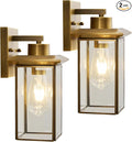 Brass Outdoor Wall Light Fixtures Exterior Waterproof Lanterns Porch Wall-Mounted Lights with E26 Socket and Glass Shade – Modern Rustproof Wall Sconces for Yard Front Door &amp Entryway.2-Pack