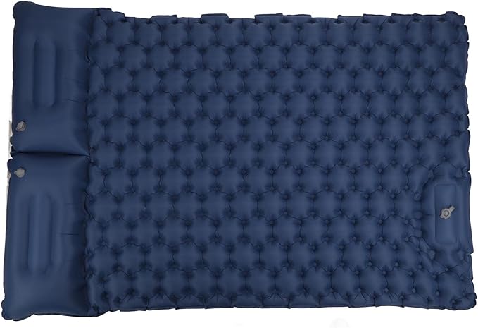 Inflatable Camping Sleeping Pad Self Inflating Pillow with Ergonomic Design Built in Pump for Fast Inflation Water Proof Nylon Mat for Outdoor Navy