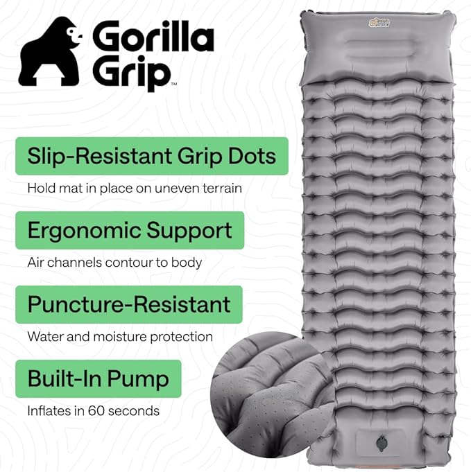 GORILLA GRIP Inflatable Sleeping Mat Gray and Outdoor Furniture Cover Sofa Gray Bundle