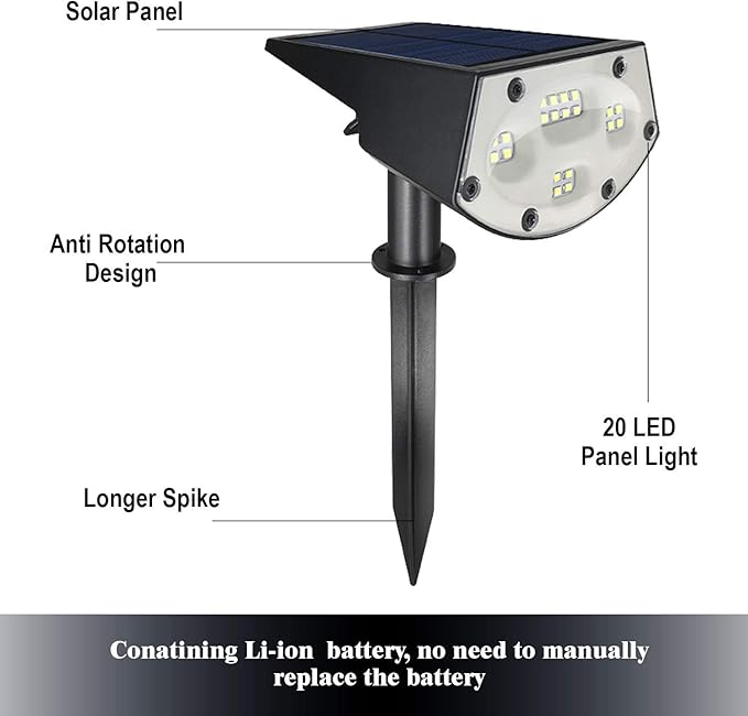 WBM Smart Solar Spot Lights OutdoorIP65 Waterproof 20 LEDs Solar Landscape Spotlights Solar Powered Wall Lights Best for Gift | 2Pcs | Black (Pack of 1)