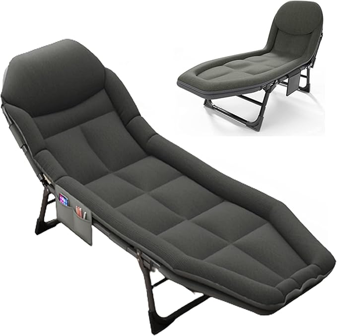 Camping Cot for Adults with Cushion Portable Folding Camping Cot 5-Position Folding Chaise Lounge Chairs（B-200x64x32cm）