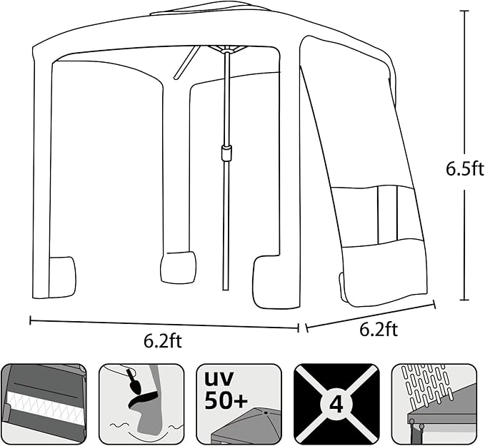 AMMSUN Beach Cabana 6.2'×6.2' Beach Canopy Easy Set up and Take Down Cabana Tent with Sand Pockets Instant Sun Shade with Side Wall Vibrant Stripe