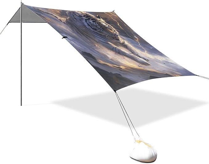 ALAZA Tiger Lightning Beach Tent Sun Shelter UPF50+ Protection Beach Shade Canopy w/ 4 Sandbags for Outdoor Camping Fishing Backyard Fun Picnic 10x9 ft