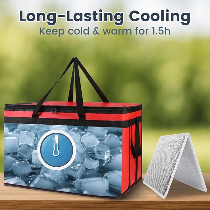 Cooler Insulated Food Delivery Bag &amp Drink Carrier with Hard Bottom XXX-Large Grocery Catering Travel Thermal Frozen Carrier Pizza Bags for Commercial Delivery Cold Warmer Accessories