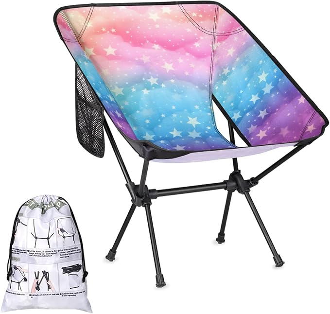 Honeybaby Folding Camping Chair Stars Rainbow Color Camping Chairs Lightweight Portable Chair Outdoor Foldable Chairs for Camping Travel Picnic Beach Hiking