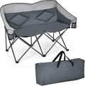 Loveseat Camping Chair Double Folding Chair Support 500 LBS Heavy Duty for 2 Adults Oversize Camp Seat with Storage Bags Backrest Padded Wide Camp Seat for Outside Picnic Beach (Grey)