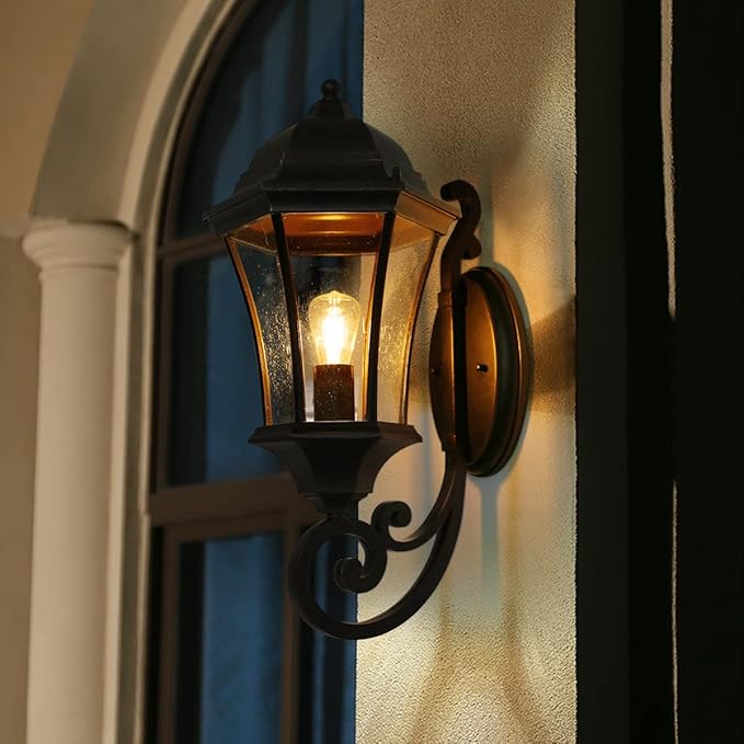 19.5in Large Outdoor Wall Light Fixture for Porch Bronze Aluminum Exterior Door Lantern Light with Wall Mount Outside Wall Sconce with Clear Seeded Glass