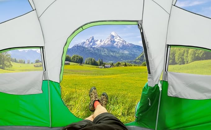 CAMPROS CP Tent 8 Person Camping Tents Weather Resistant Family Tent 5 Large Mesh Windows Double Layer Divided Curtain for Separated Room Portable with Carry Bag
