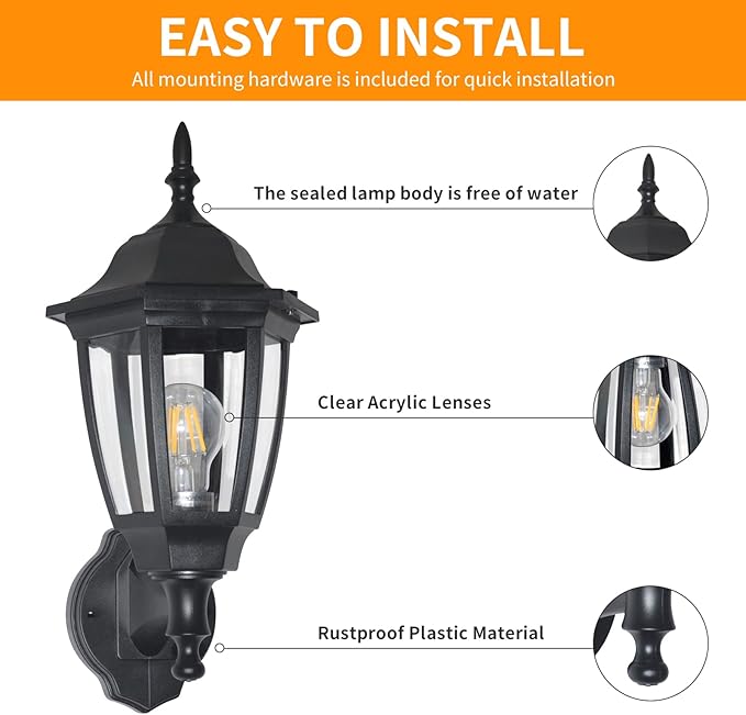 FUDESY 1-Pack 15 1/3 High Classic Outdoor Wall Lantern 3000K Dimmable LED Edison Filament Bulb Included Anti-Corrosion Plastic Materials Black FDS2542EB1
