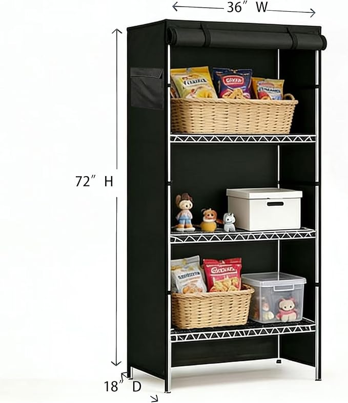 Waterproof Outdoor Storage Rack Shelf Cover 900D Oxford Cloth Thick Heavy Duty Dustproof Storage Wire Rack Covers with Zipper for Metal Shelving (Black 36 W x 18 D x 72 H)