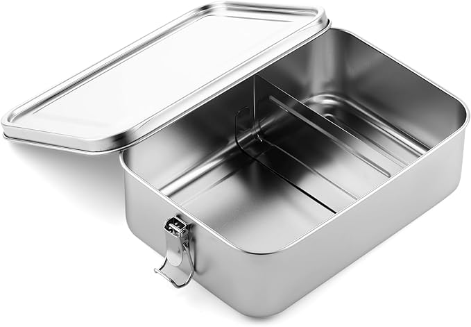 Umigy 1 Pcs Stainless Steel Food Containers 2400ml Metal Bento Lunch Box Stainless Steel Food Storage Containers Lockable Clips to Leak Proof Reusable Dishwasher Snack Boxes for Work