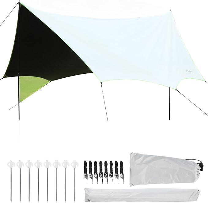 Camping Tarp with Poles Hammock Rain Fly Waterproof &amp Lightweight Tent Tarp Car Awning Sun Shelter Canopy Camping Tent Canopy for Outdoor Party Picnic