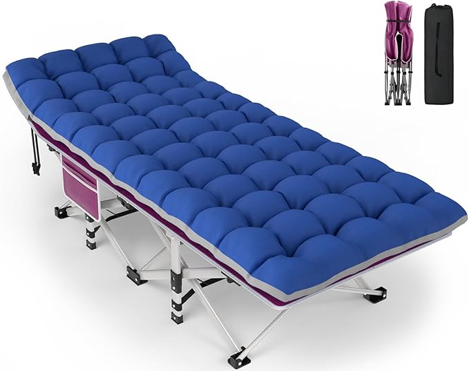 ZENPETIO 28In Folding Camping Cot for Adult Portable Sleeping Cots with Mattress Heavy Duty Outdoor Bed with Carry Bag for Home Office Camp Travel Vacation(Max Loading 500lbs)