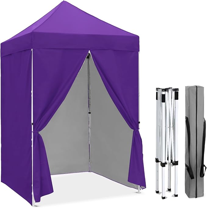 COOS BAY Pop Up Canopy Tent 5x5 with Four Side Walls Portable Lightweight Sun Shelter with Carry Bag Outdoor Shade for Beach Sports Hiking Patios Backyard Events Purple