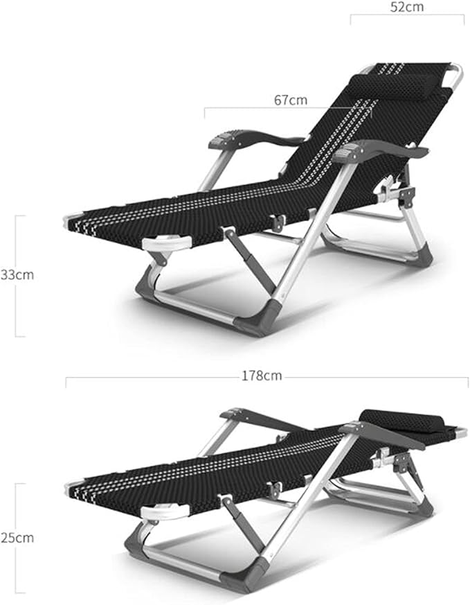 Deck Chair Recliner Folding Single Lunch Break Bed Adjustable Home Backrest Lounge Chair Portable Multi-Function Beach Sun Lounger with Cotton Pads 178×67×25cmColor