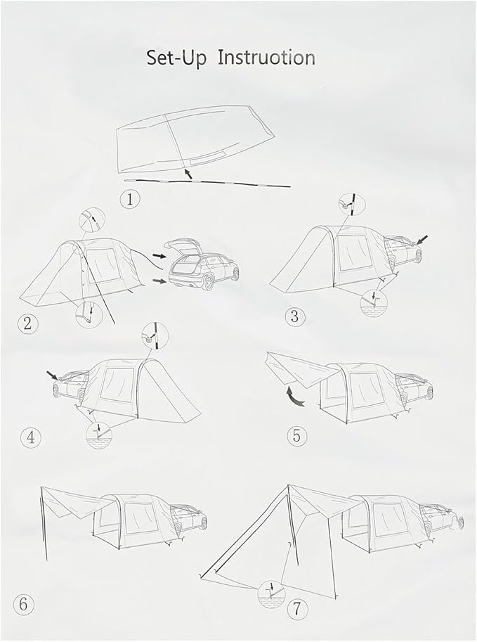 Car Camping Outdoor Tent 4-6 People Canopy Waterproof Camping Shelter with 2 Mesh WindowsSuitable for SUVs MPVs and Two-Door Sedans with Separate Upward-Lifting Tailgates(9.35x7.87x6.4)