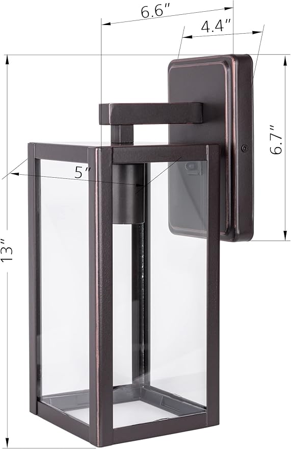 LIT-PaTH Outdoor Wall Lantern Wall Sconce as Porch Lighting Fixture E26 Medium Base Max 60W Anti-Rust Metal with Glass Shade Oil Rubbed Bronze Finish 2-Pack