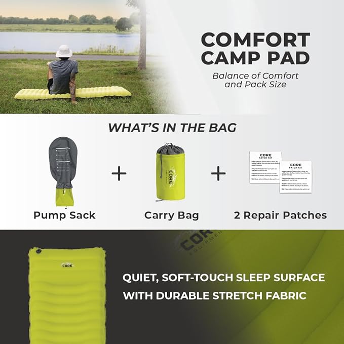 CORE Sleeping Pad for Camping | Perfect Ultralight Sleeping Mat for Tents &amp Camping Gear | Lightweight &amp Inflatable Blow Up Mattress for Travel Hiking &amp Outdoor Use
