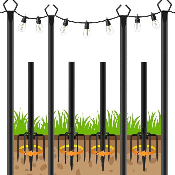 LETIANPAI 4 Pack String Light Poles10 Ft Metal Poles with Fork for Outdoor String LightsOutdoor Light Poles with ForkPoles/Post/Stand for OutsidePatioDeckBackyardGarden WeddingParty