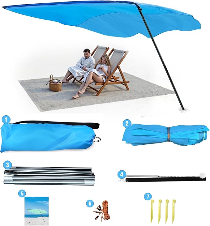 Shade Beach Tent Canopy for 3–6 People UPF 50+ UV Protection Sun Shade Lightweight 4 lbs Sets Up in 3 Minutes Portable Shelter for Beach Camping Fishing &amp Backyard Fun