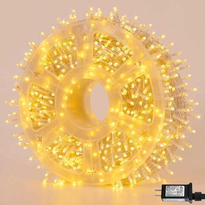 YEGUO 165ft 500 LED Christmas Lights Outdoor Waterproof Clear Wire String Lights Indoor Plug in 8 Modes Fairy Light for Christams Party Wedding Tree(Warm White)