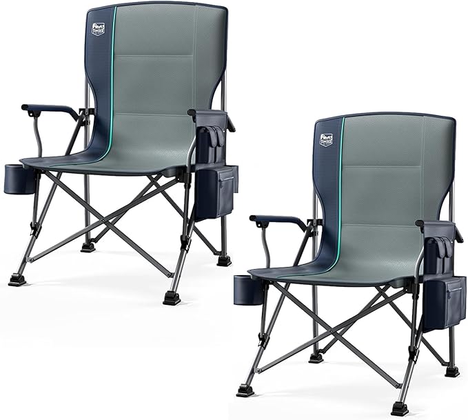 TIMBER RIDGE Oversized Folding Camping Chair High Back Heavy Duty for Adults Support up to 500lbs with Cup Holder Side Pocket Cooler Bag 2 Pack