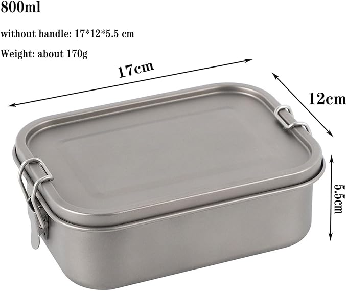 800ml Titanium Lunch Box with Leak-Proof Lid Camping Cookware Lightweight Outdoor Cooking Pan for Backpacking Hiking Picnic &amp Travel RT038T (without handle)