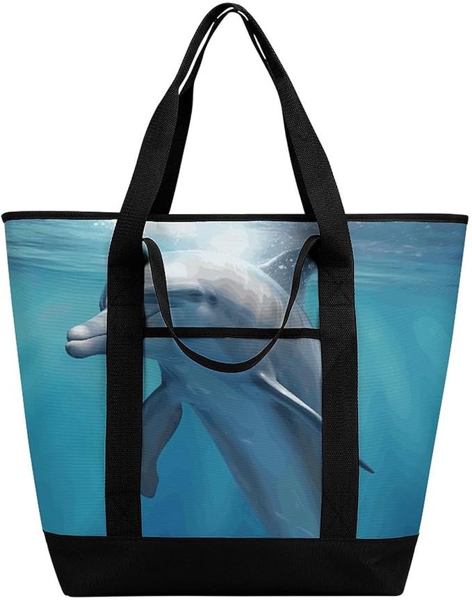 Insulated Shopping BagLarge Reusable Cooler Bags Winter The Dolphin Printed Foldable Shopping BagTravel Waterproof Shoulder Bag