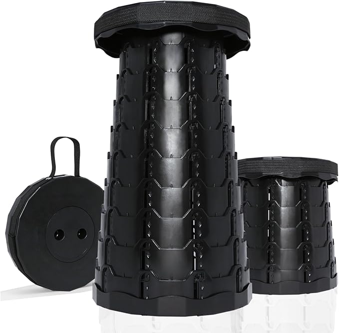 Upgraded Foldable Thickened Collapsible Stool Portable Folding Seat Adjustable Height Retractable Suitable for Fishing Hiking Camping BBQ Party Outdoor (Black)