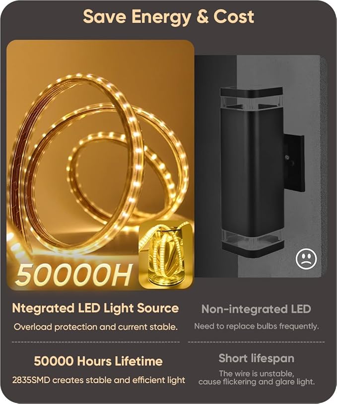 Aipsun 2 Packs Outdoor Wall Sconce 3000K 4000K 6000K 31.5in Modern Black Exterior Light Long LED Linear Wall Light Outside Lighting for Entrance Hallway Garage Porch(3CCT)