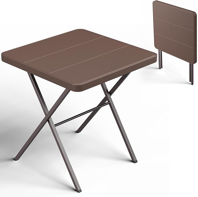 Folding Table 27 Inch Square Folding Table No Assembly Portable Camping Picnic Table Heavy Duty Steel Frame Outdoor Coffee Table Patio Card Table for Small Spaces RV Parties 400 LBS Capacity
