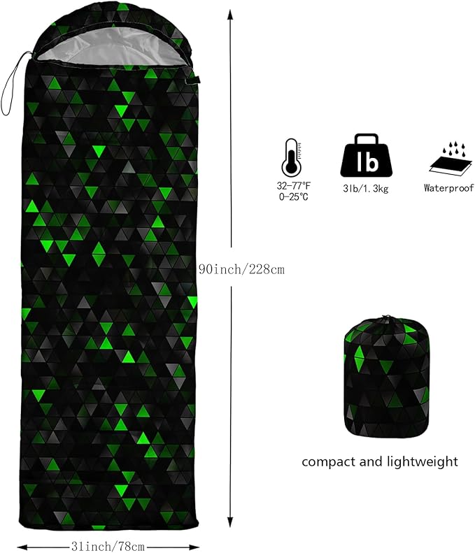Sleeping Bags for Adults and Kids3D Printing Camping Sleeping Bag for Girls Boys Lightweight Waterproof Cold/Warm 3-SeasonOutdoor Travel with Compression Bags