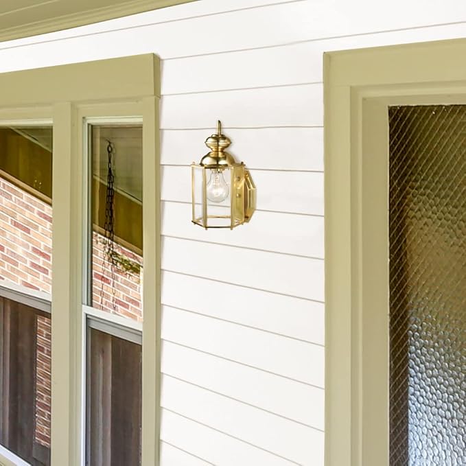 Design House 501833 Augusta 1-Light Traditional Indoor/Outdoor Wall Light Dimmable Clear Glass for Entrance Porch Patio Solid Brass