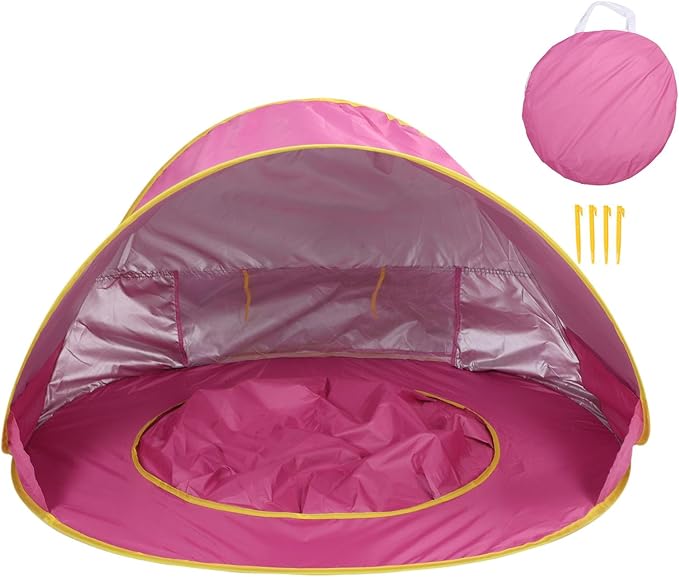 Beach Tent Sun Shelter Sun Proof Wind Proof Portable Baby Beach Beach with Pool Storage Bags Shade Canopy for Outdoor (Pink)