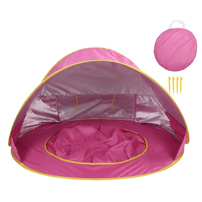 Baby Beach Tent Sun Shade Pop Up Tent with Pool for Outdoor Activities Lightweight and Portable (Roseate)