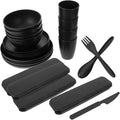 4sets Black Camping Cookware Rv Dishes Camper Essentials Cutlery Easy Clean Utensils Case