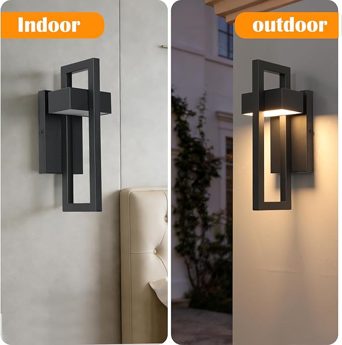 LED Modern Patio Lights Matte Black Outdoor LED Lights Waterproof Outside Lights for House Garage Porch Warm White 3000K 2 Pack